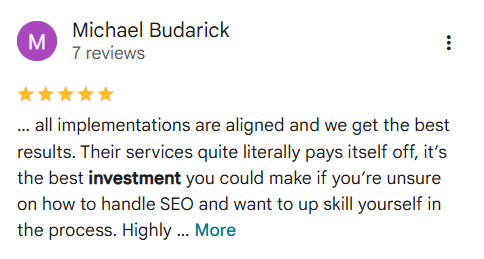 Google review by Michael Budarick